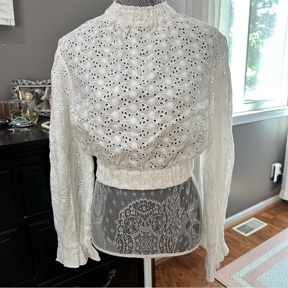 AllSaints Luna Broderie Eyelet Embroidered Linen Cotton Top White Size 6 - Picture 2 of 16